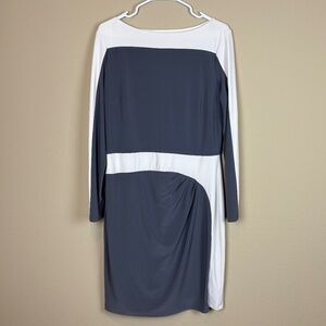 Lauren Ralph Lauren Gray/Ivory Stretch Knit Long Sleeve Ruched Front Side Dress